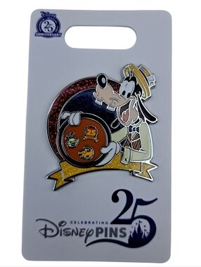 Disney Goofy 25th Anniversary Glitter Pin - Yellow, Red, Blue, Orange, Black